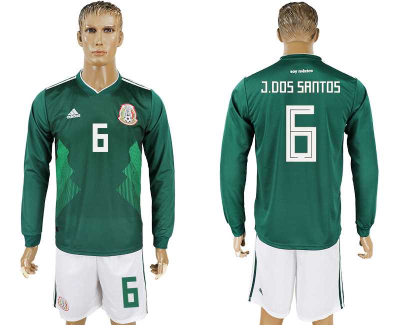 Mexico #6 J.DOS SANTOS Home 2018 FIFA World Cup Long Sleeve Soccer Jersey