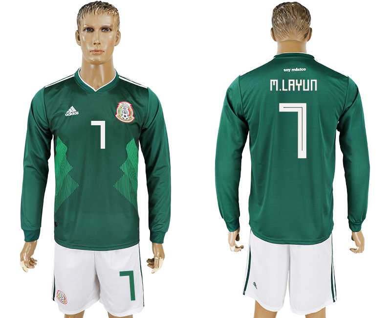 Mexico #7 M.LAYUN Home 2018 FIFA World Cup Long Sleeve Soccer Jersey