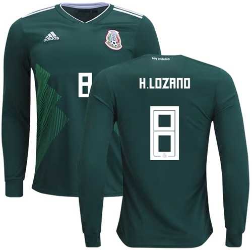 Mexico #8 H.Lozano Home Long Sleeves Soccer Country Jersey