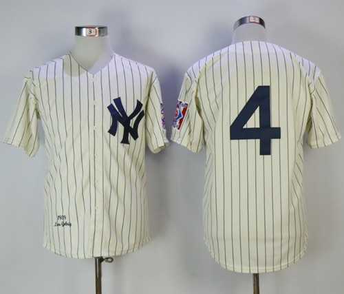 Mitchell And Ness 1939 New York Yankees #4 Lou Gehrig Cream Throwback Stitched Baseball Jersey