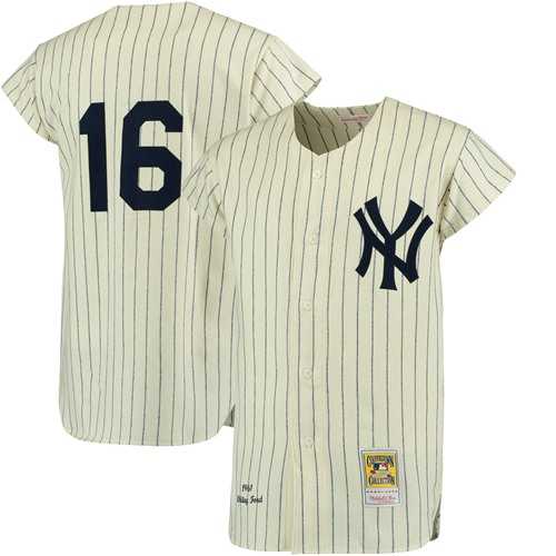 Mitchell And Ness 1961 New York Yankees #16 Whitey Ford Cream Throwback Stitched MLB
