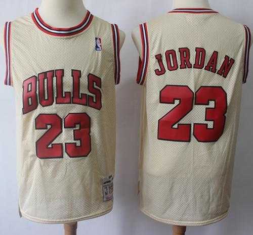 Mitchell And Ness Chicago Bulls #23 Michael Jordan Cream Throwback Stitched NBA