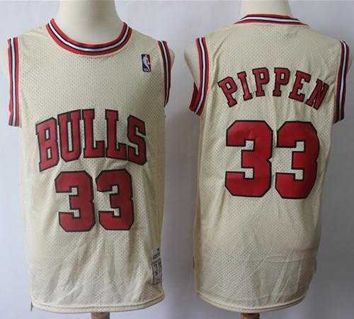 Mitchell And Ness Chicago Bulls #33 Scottie Pippen Cream Throwback Stitched NBA
