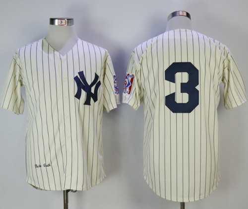 Mitchell And Ness New York Yankees #3 Babe Ruth Cream Throwback Stitched Baseball Jersey