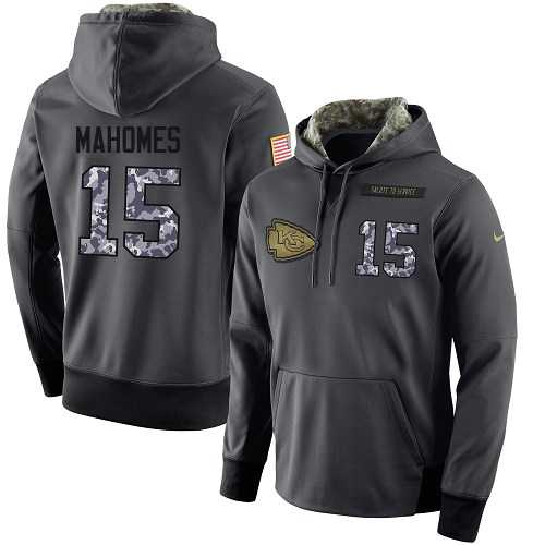 NFL Men's Nike Kansas City Chiefs #15 Patrick Mahomes Stitched Black Anthracite Salute to Service Player Performance Hoodie