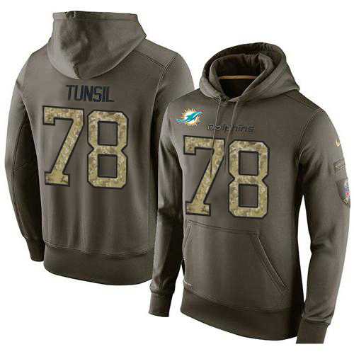 NFL Men's Nike Miami Dolphins #78 Laremy Tunsil Stitched Green Olive Salute To Service KO Performance Hoodie