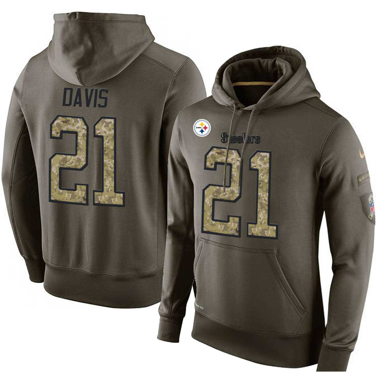 NFL Men's Nike Pittsburgh Steelers #21 Sean Davis Stitched Green Olive Salute To Service KO Performance Hoodie