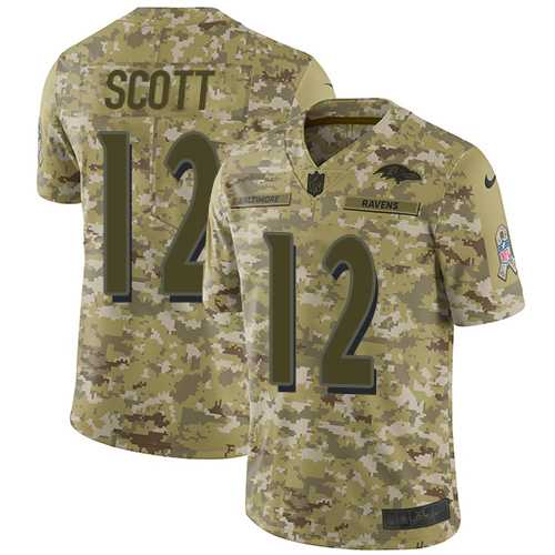 Nike Baltimore Ravens #12 Jaleel Scott Camo Men's Stitched NFL Limited 2018 Salute To Service Jersey