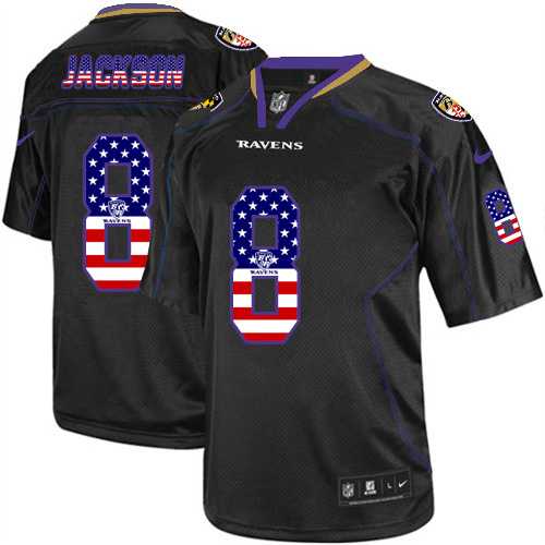 Nike Baltimore Ravens #8 Lamar Jackson Black Men's Stitched NFL Elite USA Flag Fashion Jersey