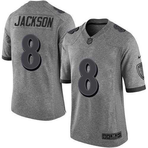 Nike Baltimore Ravens #8 Lamar Jackson Gray Men's Stitched NFL Limited Gridiron Gray Jersey
