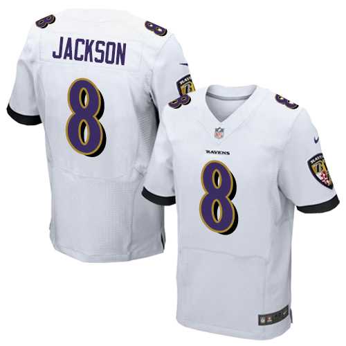 Nike Baltimore Ravens #8 Lamar Jackson White Men's Stitched NFL New Elite Jersey