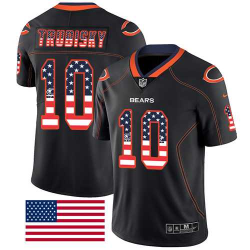 Nike Chicago Bears #10 Mitchell Trubisky Black Men's Stitched NFL Limited Rush USA Flag Jersey