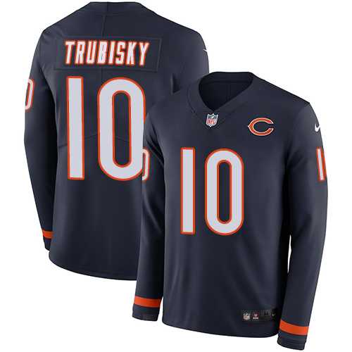Nike Chicago Bears #10 Mitchell Trubisky Navy Blue Team Color Men's Stitched NFL Limited Therma Long Sleeve Jersey