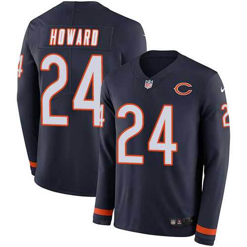 Nike Chicago Bears #24 Jordan Howard Navy Blue Team Color Men's Stitched NFL Limited Therma Long Sleeve Jersey