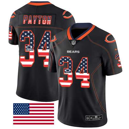 Nike Chicago Bears #34 Walter Payton Black Men's Stitched NFL Limited Rush USA Flag Jersey