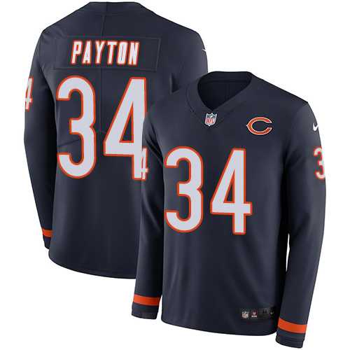 Nike Chicago Bears #34 Walter Payton Navy Blue Team Color Men's Stitched NFL Limited Therma Long Sleeve Jersey