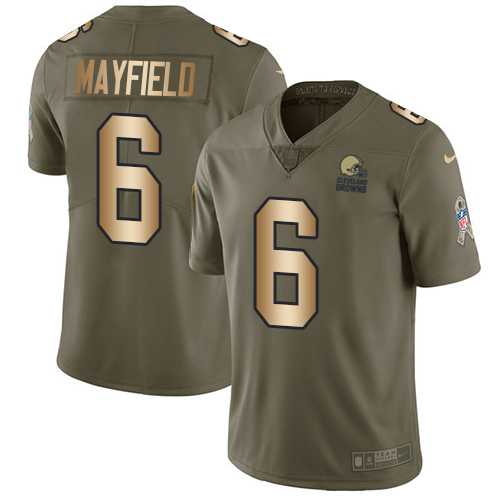 Nike Cleveland Browns #6 Baker Mayfield Olive Gold Men's Stitched NFL Limited 2017 Salute To Service Jersey