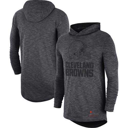 Nike Cleveland Browns Heathered Charcoal Fan Gear Tonal Slub Hooded Long Sleeve T-Shirt