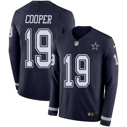 Nike Dallas Cowboys #19 Amari Cooper Navy Blue Team Color Men's Stitched NFL Limited Therma Long Sleeve Jersey