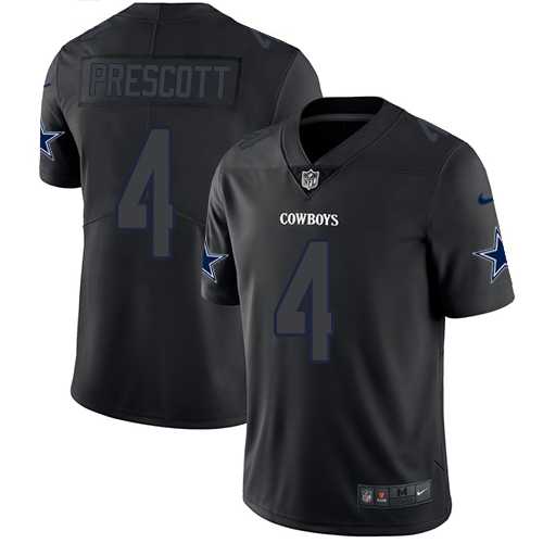 Nike Dallas Cowboys #4 Dak Prescott Black Men's Stitched NFL Limited Rush Impact Jersey