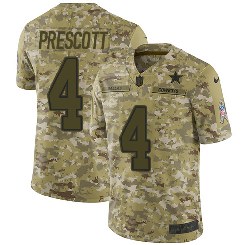 Nike Dallas Cowboys #4 Dak Prescott Camo Men's Stitched NFL Limited 2018 Salute To Service Jersey