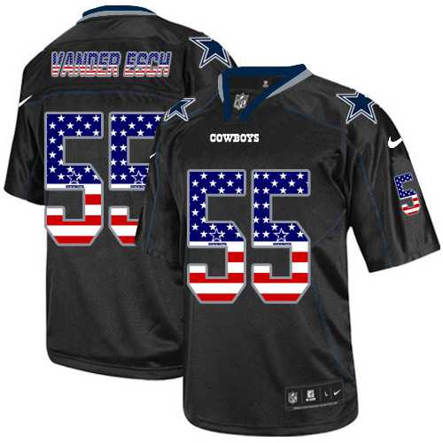 Nike Dallas Cowboys #55 Leighton Vander Esch Black Men's Stitched NFL Elite USA Flag Fashion Jersey