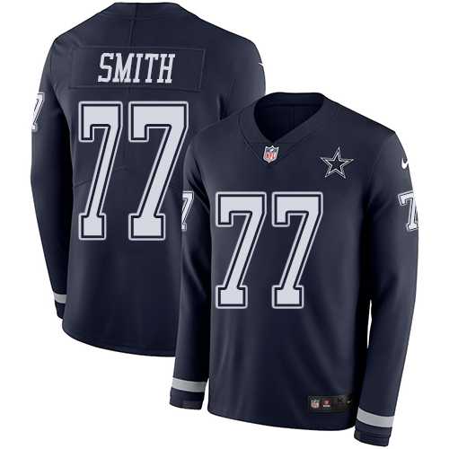 Nike Dallas Cowboys #77 Tyron Smith Navy Blue Team Color Men's Stitched NFL Limited Therma Long Sleeve Jersey