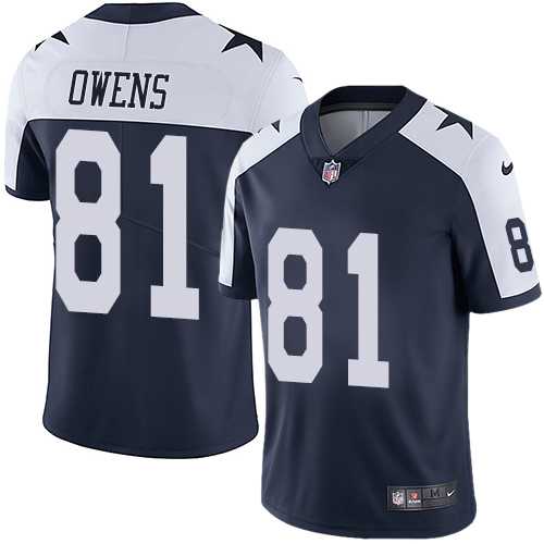 Nike Dallas Cowboys #81 Terrell Owens Navy Blue Thanksgiving Men's Stitched NFL Vapor Untouchable Limited Throwback Jersey