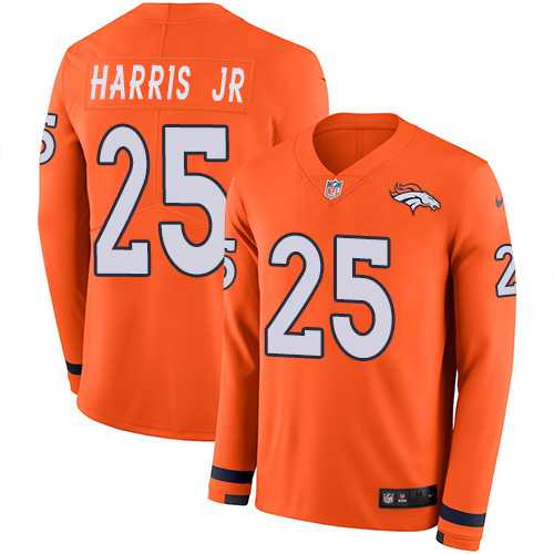Nike Denver Broncos #25 Chris Harris Jr Orange Team Color Men's Stitched NFL Limited Therma Long Sleeve Jersey