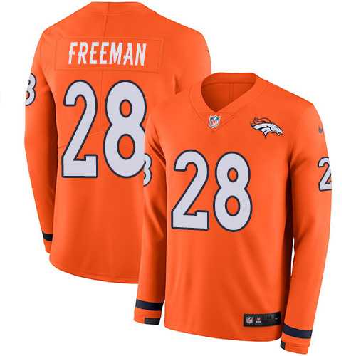 Nike Denver Broncos #28 Royce Freeman Orange Team Color Men's Stitched NFL Limited Therma Long Sleeve Jersey