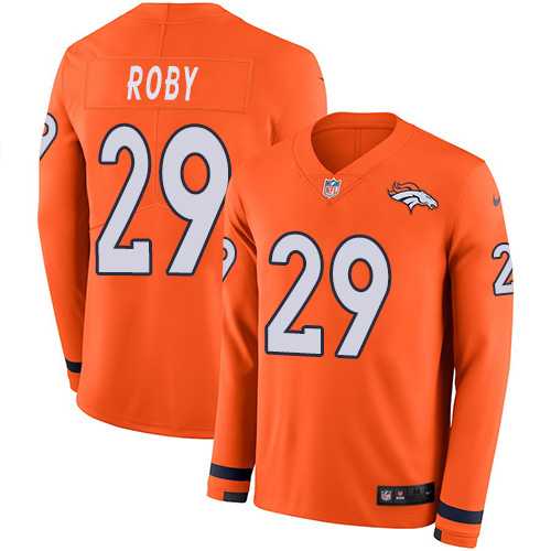 Nike Denver Broncos #29 Bradley Roby Orange Team Color Men's Stitched NFL Limited Therma Long Sleeve Jersey