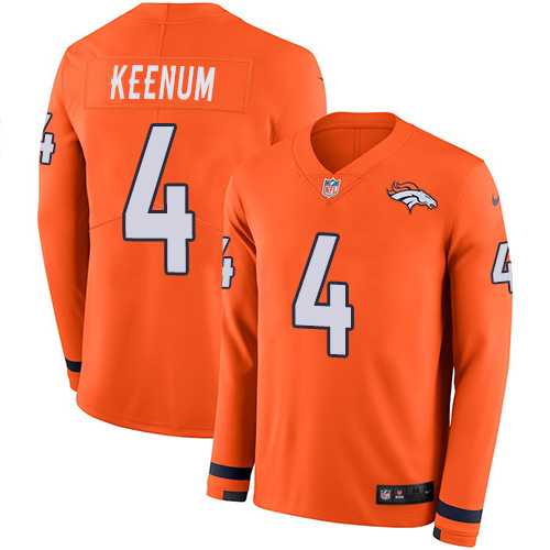 Nike Denver Broncos #4 Case Keenum Orange Team Color Men's Stitched NFL Limited Therma Long Sleeve Jersey