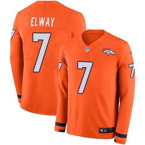 Nike Denver Broncos #7 John Elway Orange Team Color Men's Stitched NFL Limited Therma Long Sleeve Jersey