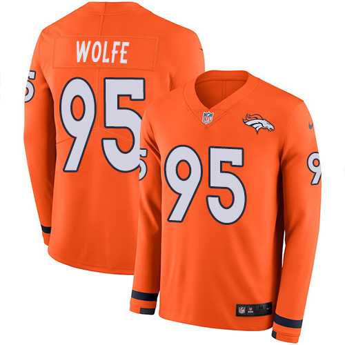 Nike Denver Broncos #95 Derek Wolfe Orange Team Color Men's Stitched NFL Limited Therma Long Sleeve Jersey