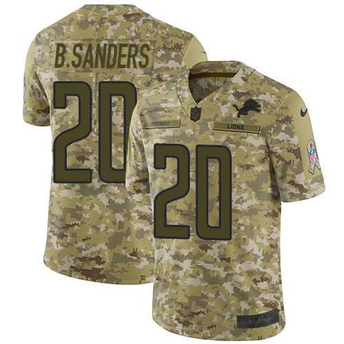 Nike Detroit Lions #20 Barry Sanders Camo Men's Stitched NFL Limited 2018 Salute To Service Jersey