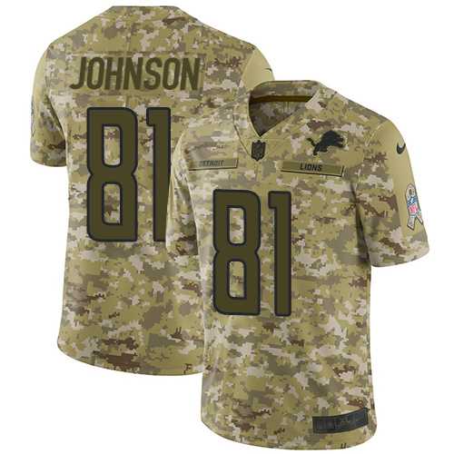 Nike Detroit Lions #81 Calvin Johnson Camo Men's Stitched NFL Limited 2018 Salute To Service Jersey