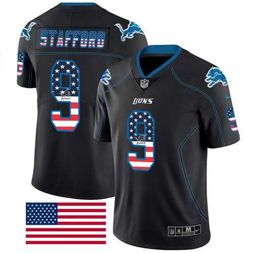 Nike Detroit Lions #9 Matthew Stafford Black Men's Stitched NFL Limited Rush USA Flag Jersey