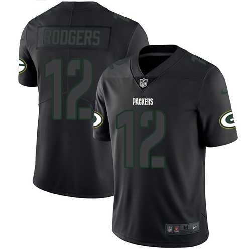 Nike Green Bay Packers #12 Aaron Rodgers Black Men's Stitched NFL Limited Rush Impact Jersey