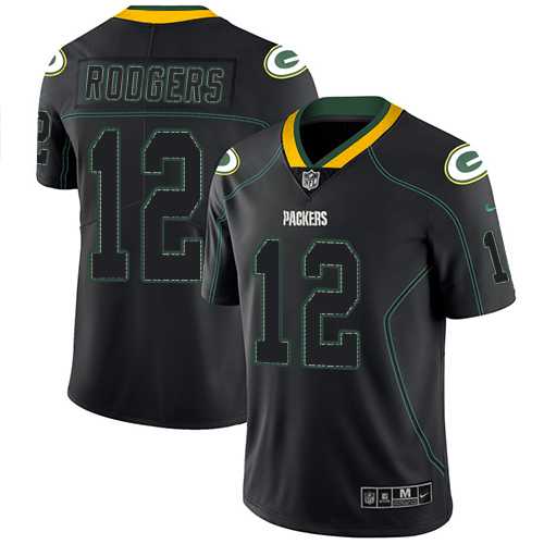 Nike Green Bay Packers #12 Aaron Rodgers Lights Out Black Men's Stitched NFL Limited Rush Jersey