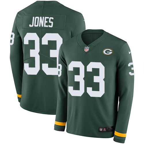 Nike Green Bay Packers #33 Aaron Jones Green Team Color Men's Stitched NFL Limited Therma Long Sleeve Jersey