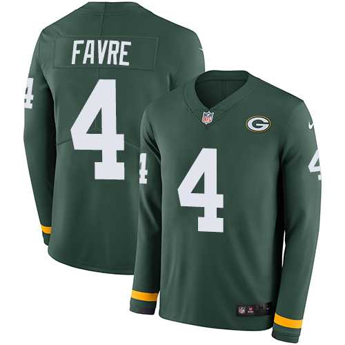 Nike Green Bay Packers #4 Brett Favre Green Team Color Men's Stitched NFL Limited Therma Long Sleeve Jersey