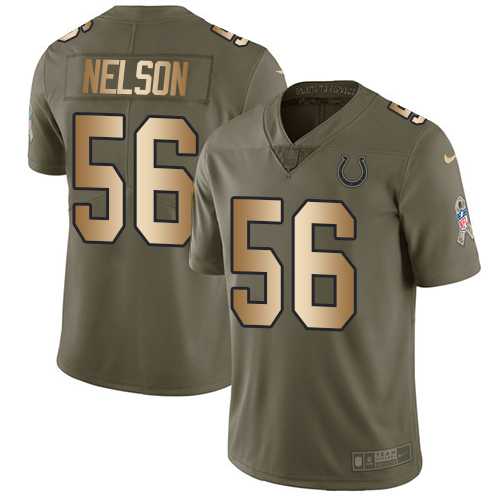 Nike Indianapolis Colts #56 Quenton Nelson Olive Gold Men's Stitched NFL Limited 2017 Salute to Service Jersey