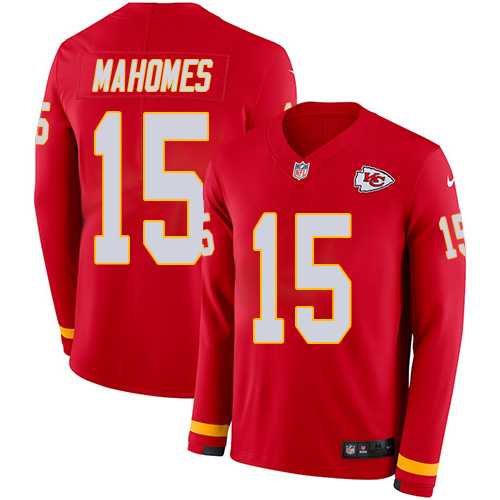 Nike Kansas City Chiefs #15 Patrick Mahomes Red Team Color Men's Stitched NFL Limited Therma Long Sleeve Jersey