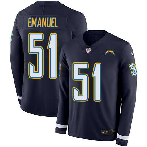 Nike Los Angeles Chargers #51 Kyle Emanuel Navy Blue Team Color Men's Stitched NFL Limited Therma Long Sleeve Jersey