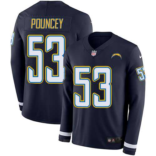 Nike Los Angeles Chargers #53 Mike Pouncey Navy Blue Team Color Men's Stitched NFL Limited Therma Long Sleeve Jersey