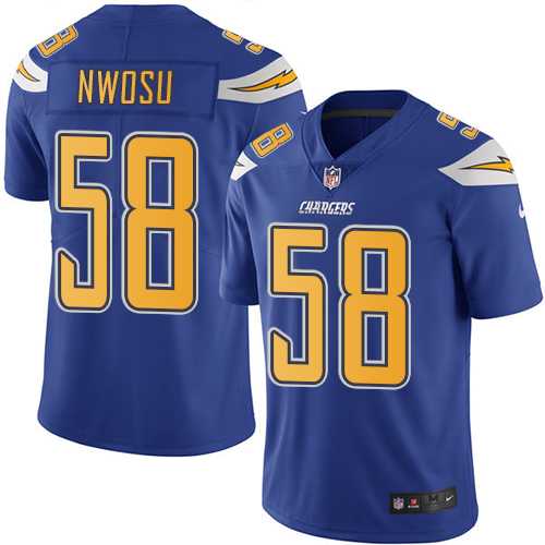 Nike Los Angeles Chargers #58 Uchenna Nwosu Electric Blue Men's Stitched NFL Limited Rush Jersey