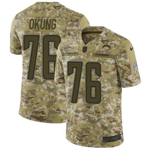 Nike Los Angeles Chargers #76 Russell Okung Camo Men's Stitched NFL Limited 2018 Salute To Service Jersey
