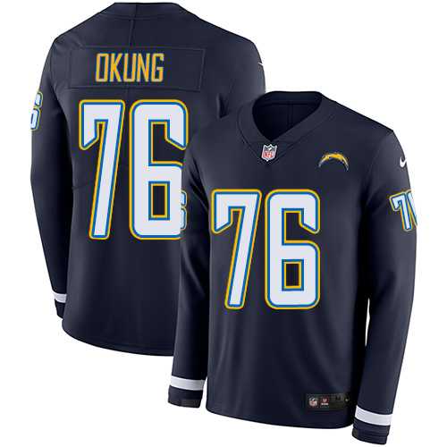 Nike Los Angeles Chargers #76 Russell Okung Navy Blue Team Color Men's Stitched NFL Limited Therma Long Sleeve Jersey