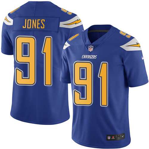 Nike Los Angeles Chargers #91 Justin Jones Electric Blue Men's Stitched NFL Limited Rush Jersey
