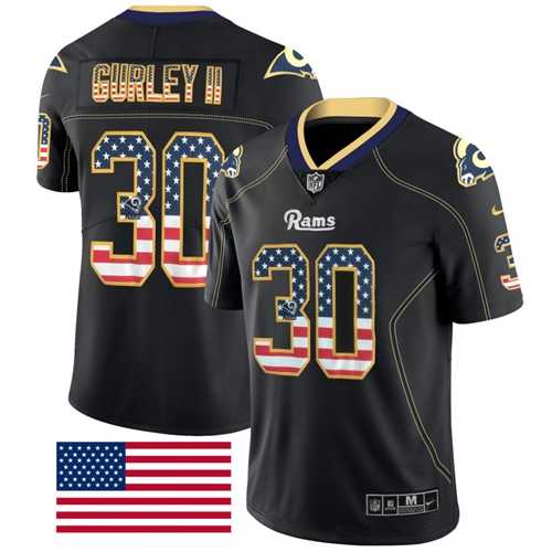 Nike Los Angeles Rams #30 Todd Gurley II Black Men's Stitched NFL Limited Rush USA Flag Jersey